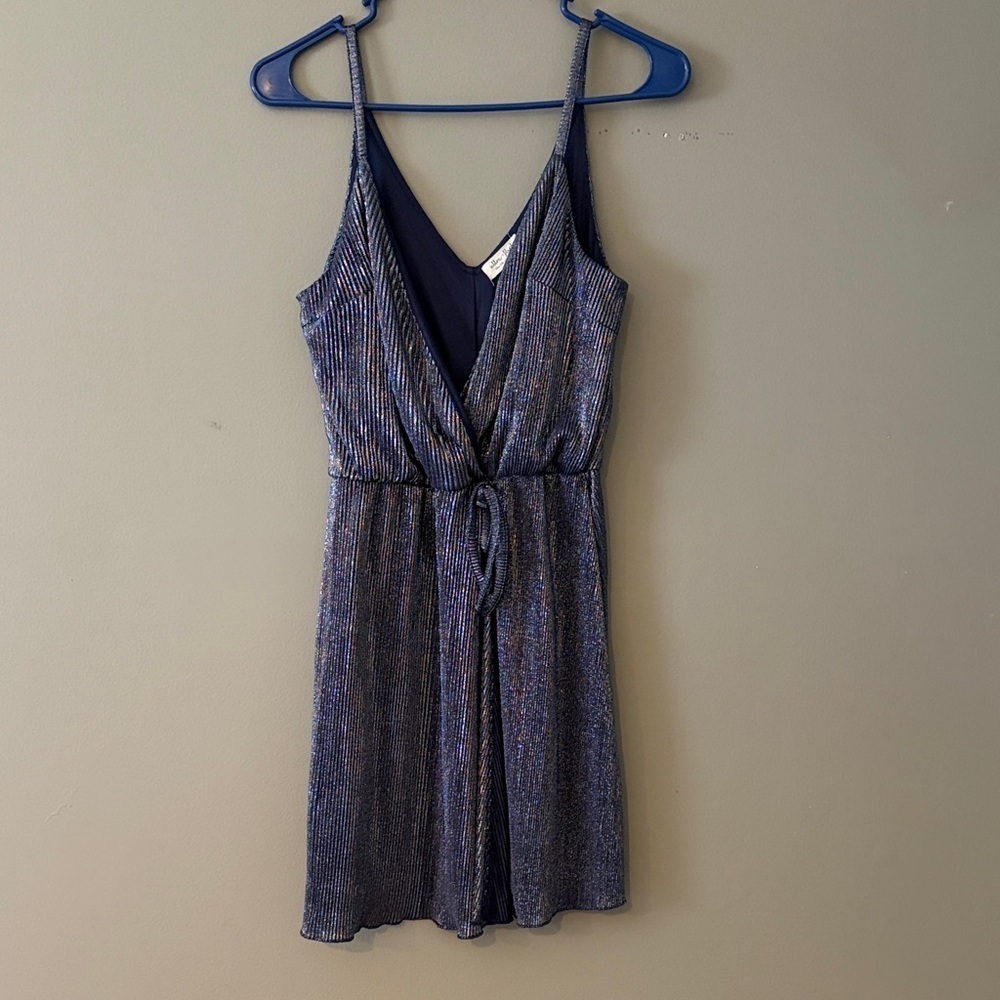 Ultra Flirt Shimmered Navy Blue Striped Midi Dress